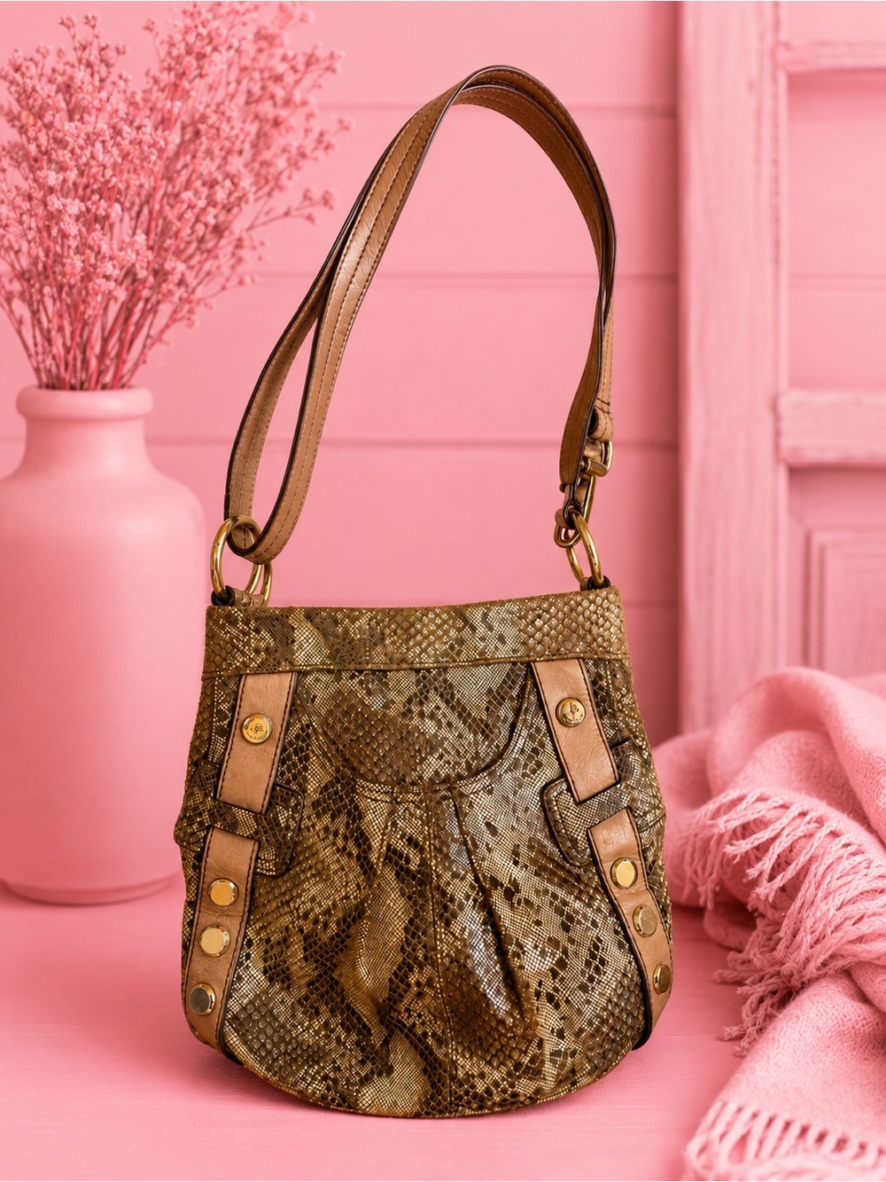 B Makowsky Snake-Print Shoulder Bag - Picture 1 of 3